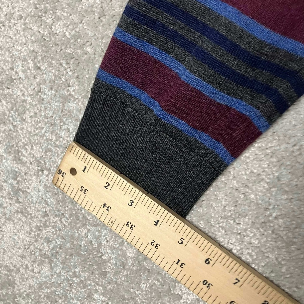 VTG Gap V-Neck Sweater Mens L Gray Blue Maroon Striped Italian Merino Wool 90s - Picture 13 of 14